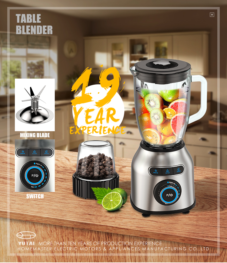 Liquidificador multifuncional elétrico de alta potência 1800W para alimentos frutas vegetais em aço inoxidável
