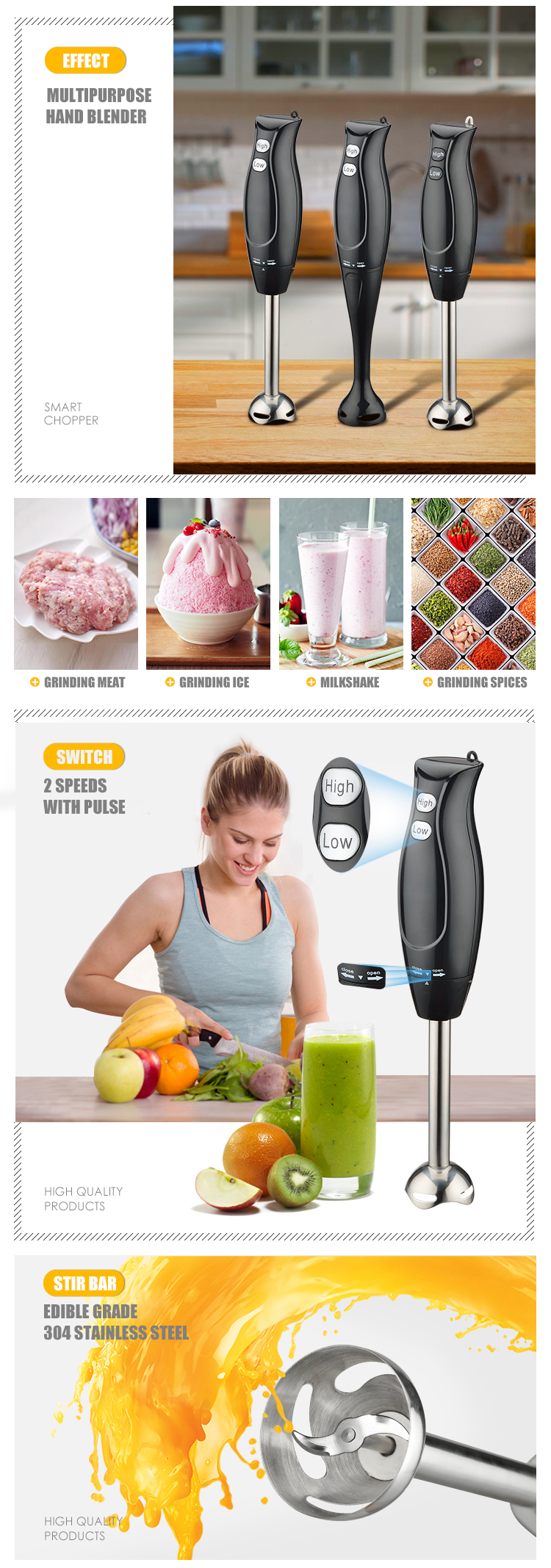 Liquidificador manual de manual do espremedor de frutas de 300w com duas velocidades de 