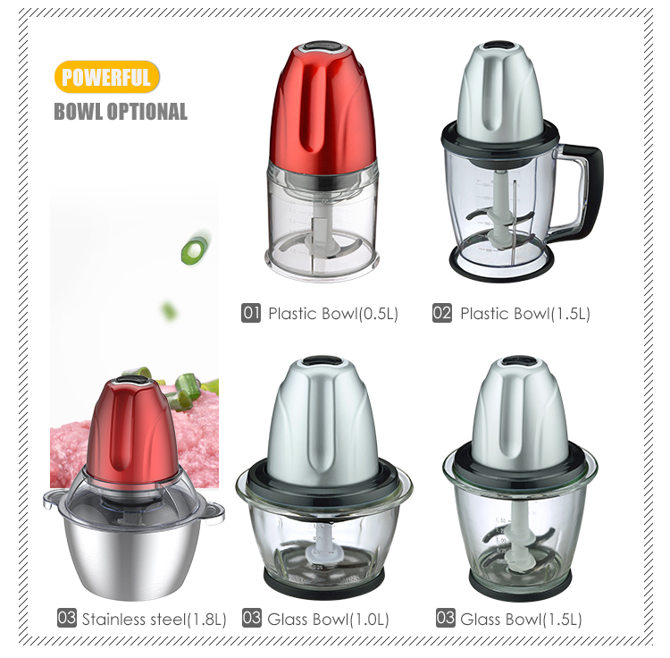 Hachoir alimentaire 300w avec bol en plastique de 1,5 l, hachoir avec lames en acier inoxydable à 2 couches