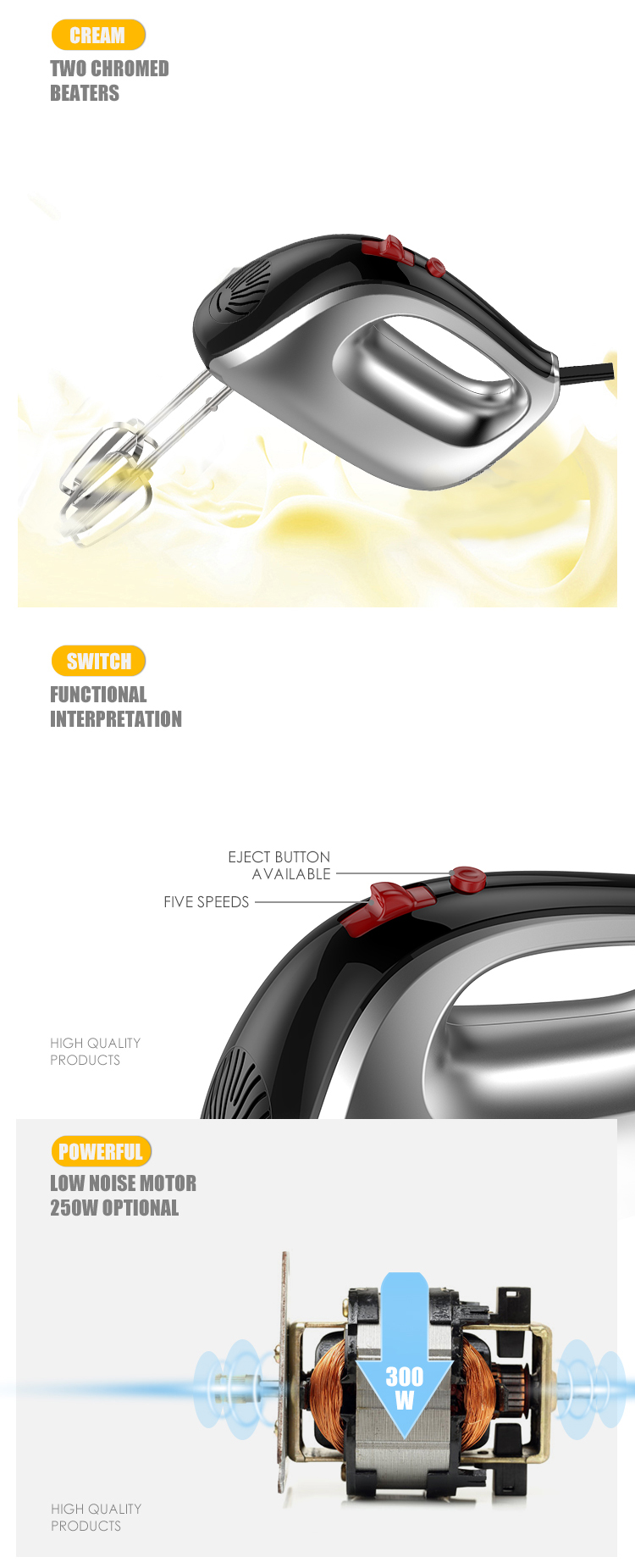 Mini mélangeur électrique à main avec bol, appareil de cuisine domestique, 300w, vente en gros
