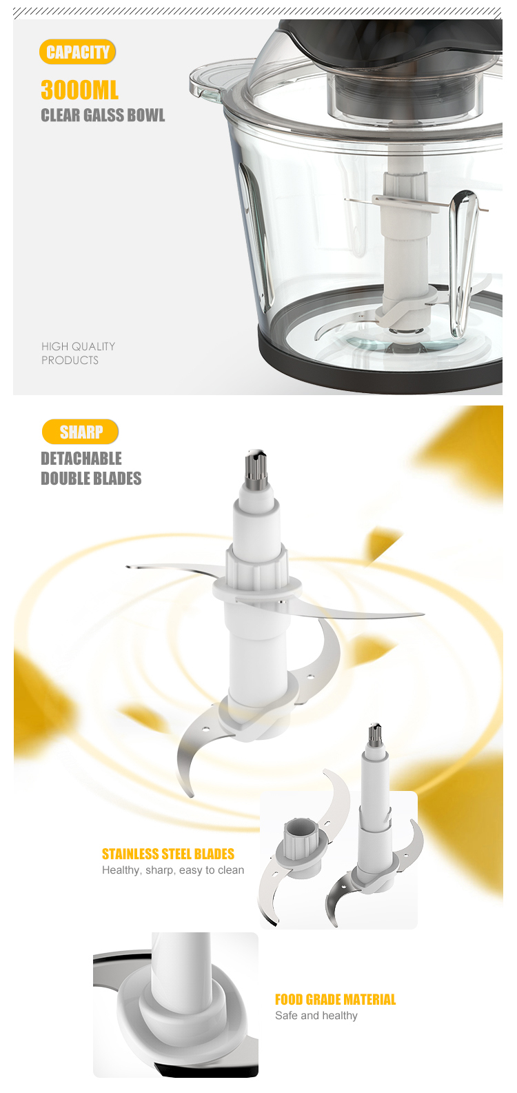 3000ML cuisine nouveau robot culinaire manuel légumes ail viande Dicer électrique Mini hachoir alimentaire