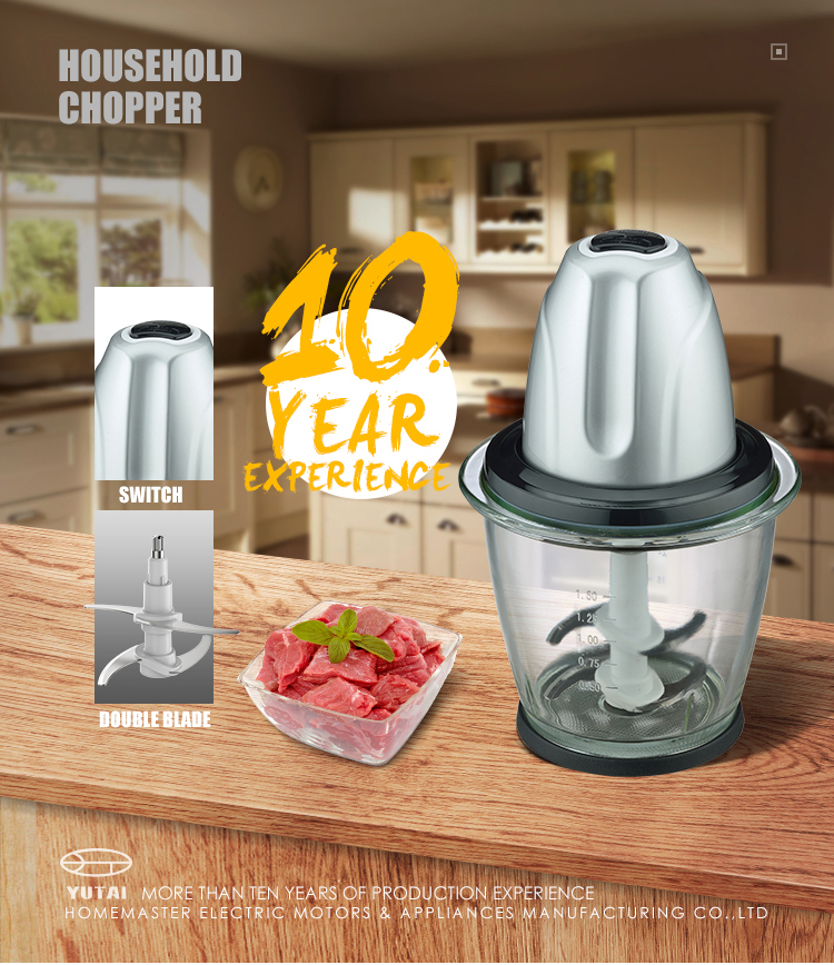 Hachoir alimentaire 300w avec bol en plastique de 1,5 l, hachoir avec lames en acier inoxydable à 2 couches
