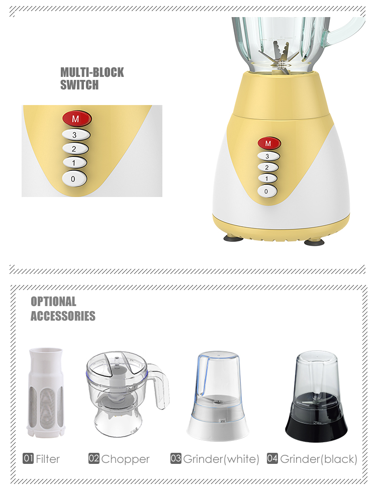 Distributeur d'appareils électroménagers, mélangeur de Table en pot en verre électrique de 1500ML